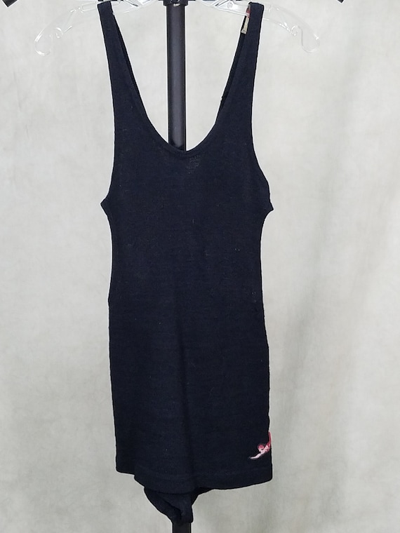 1930s Swimsuit Jantzen Black Wool Cut Out Sides Vi