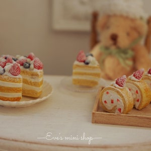 Miniature Strawberry Cake Set - Includes Round Cake and 3 Cake Rolls