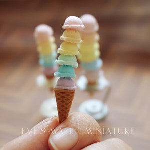 Dollhouse miniature Rainbow ice cream polymer clay handmade