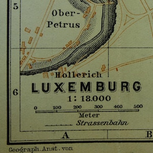 Ponad 120-letnia mapa Luksemburga 1904 oryginalny antyczny plan miasta o Luksemburgu Wielkie Księstwo de Ville Stadtplan plategrond vintage mapy