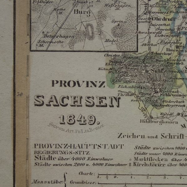 SAXONY old map of Sachsen Germany 1849 original antique print of Magdeburg Erfurt Halle vintage maps plan Saxony-Anhalt alte karte von