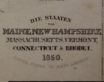 MASSACHUSETTS ancienne carte 1850 estampe originale du Maine Boston Connecticut New Haven Hartford Hampshire cartes d'état vintage USA 9 x 12"