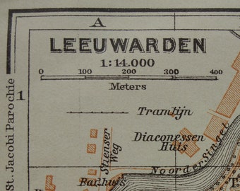 LEEUWARDEN 100+ Jahre alte Karte von Leeuwarden Holland 1910 antique print Ljouwert Stadtplan - detaillierte kleine Karten - antieke oude plattegrond