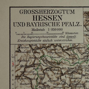 DEUTSCHLAND alte Landkarte von Großherzogtum Hessen 1913 original antiker Druck Hessen Frankfurt Mainz Kaiserslautern vintage Karten