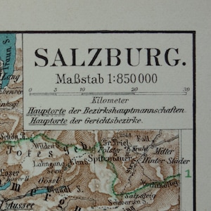 SALZBURG alte Karte von Salzburg land Österreich - 1913 vintage vintage Landkarte - alte Karte von Österreich Land Hallein Bad Ischl 15x26cm