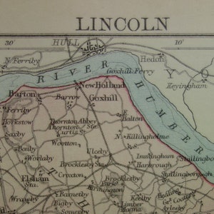 Antike Landkarte von Lincoln Grafschaft England - original 1882 alter Druck Lincolnshire - Grimsby Louth Spalding Umgebung Vintage Karten 21x27c 8x11"