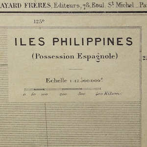 FILIPPINE, vecchia mappa delle Filippine spagnole, 1896, antica stampa francese colorata a mano su Manilla Samar Quezon, mappe d'epoca, piccolo poster 9x12"