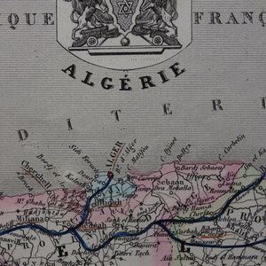 1856 ALGERIEN alte Karte von Algerien / Antike handkolorierte Karte von Algier Oran Boumerdas / französische vintage Karten El Kader Dey D'Alger