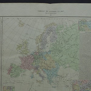 Gran mapa antiguo de Europa original impresión histórica antigua continente europeo en 1807 después del Tratado de Tilsit Denaix mapas antiguos de Napoleón