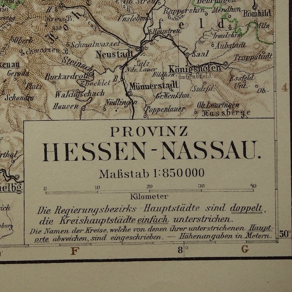 Old map of Hesse-Nassau Germany 1905 original vintage print Frankfurt Kassel antique maps - alte karte von Hessen provinz 25x30c 10x12"