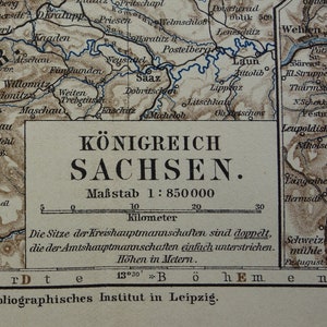 SACHSEN Alte Landkarte Sachsen Königreich Deutschland 1913 original vintage Druck/Poster über Dresden Leipzig Chemnitz antike Landkarten 25x33c 10x13"
