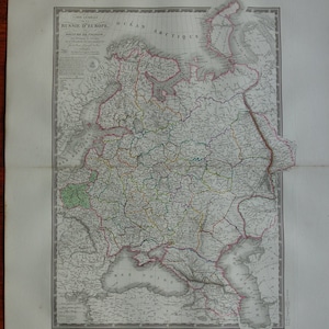 Mapa de RUSIA europea GRANDE 1826 impresión antigua original del Imperio ruso póster de mapas franceses vintage 52x66c 21x26" grande fechado