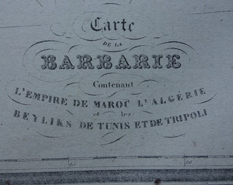 BARBARY COAST old map of Morocco Algeria Tunis Tripoli - original 1877 antique French print map about Algiers - northern Africa maps