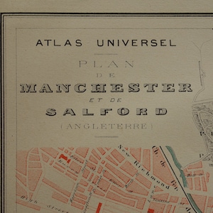 MANCHESTER alte Karte 1879 wunderschöner großer original antiker Stadtplan von Manchester