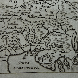 360+ years old map of Austria Czechia Bavaria Original antique print central Europe in antiquity Vintage small maps 5x5&quot; Vindeliciae Norici