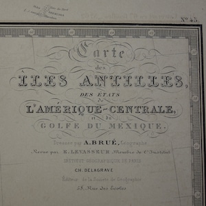 Mapa antigo do CARIBE das Antilhas 1876 GRANDE impressão francesa original antiga sobre as Índias Ocidentais - mapas de pôster vintage detalhados