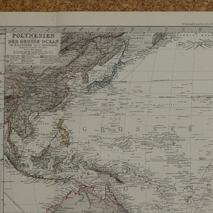 Mapa antiguo de OCEANÍA GRANDE, impresión antigua original de 1876 sobre Polinesia, Pacífico, Australia, mapas grandes detallados de época, Hawái, Indonesia, 14 x 36 pulgadas