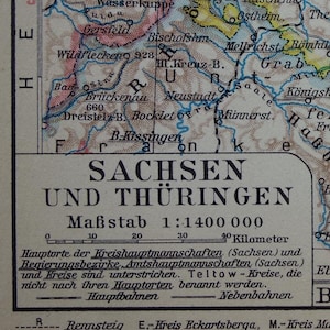 1931 alte Karte von Sachsen Deutschland antiker vintage Druck über Saksen Sachsen Berlin Leipzig Dresden Erfurt Thüringen detaillierte Karten