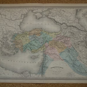 TÜRKEI Alte Landkarte von Kleinasien Wunderschöne originale handkolorierte antike Großdruck Vintage Karten der Türkiye Türkisch in Asien