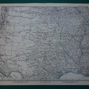 TEXAS OKLAHOMA antike Landkarte 1884 original alter Druck von Dallas Memphis Indian Reserves USA Arkansas detaillierte Vintage Karten 14x18" mit Jahreszahl