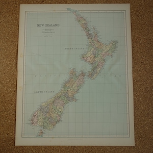 NIEUW-ZEELAND kaart LARGE antieke 1890 echte oude Engelse print van Nz Christchurch Wellington vintage kaarten poster 21 x 28" groot