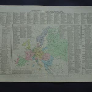 Oude kaart EUROPA GROTE originele antieke geschiedenisposter van Europees continent 1835 historische staten belangrijke personen staatslieden vintage kaarten
