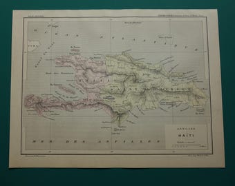 Carte Ancienne D'Haïti 1864 - Reproduction Vintage Par Ted's Vintage Art, Prête à Encadrer