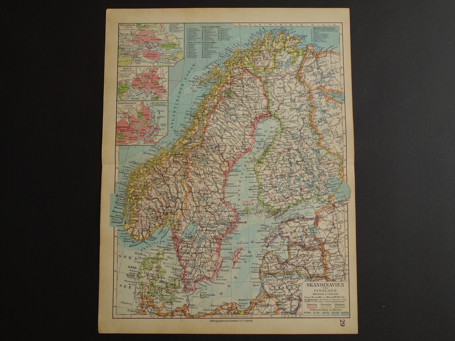 SCANDINAVIA Old Map of Sweden Norway 1931 Antique Print | Etsy