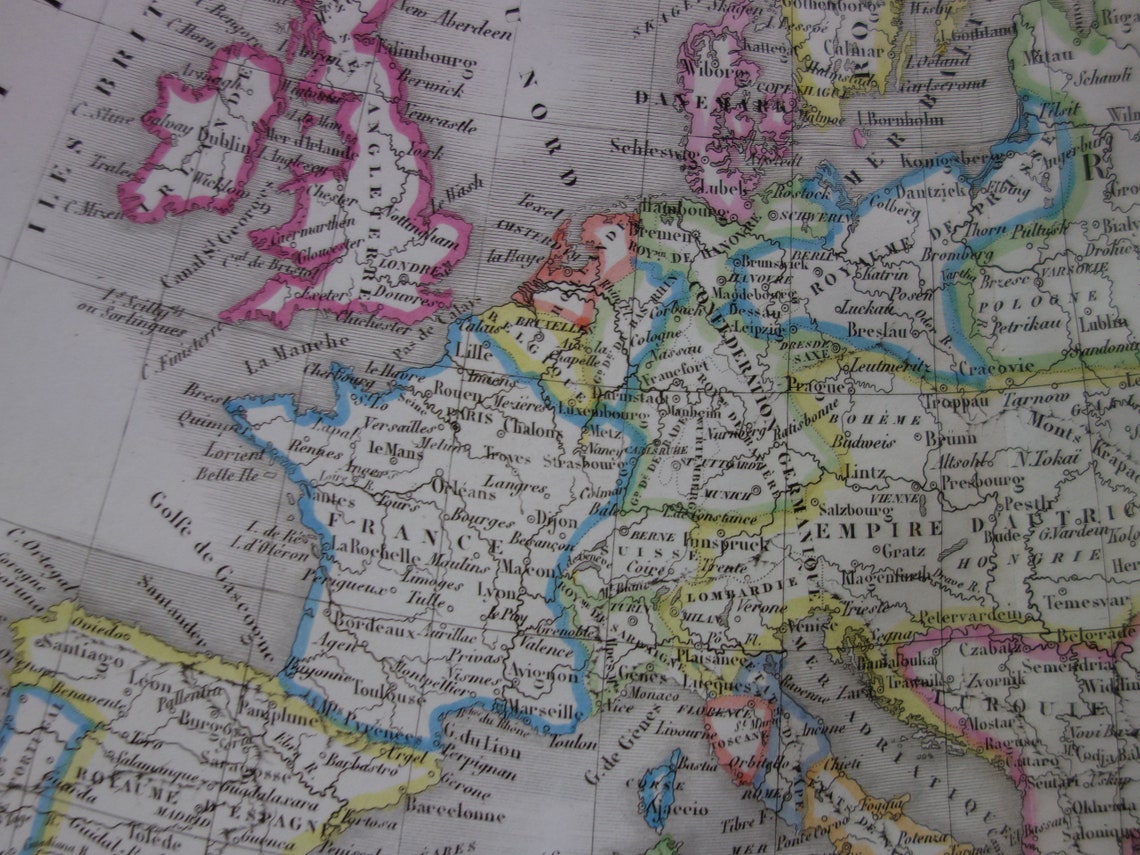 EUROPE Antiguo Mapa De Europa 1851 Hermosa Impresi n Antigua Etsy Espa a