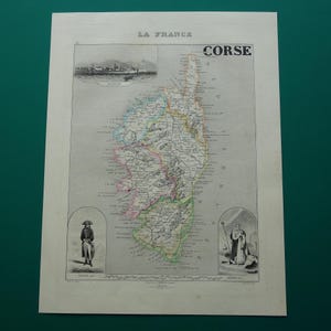 1856 antique map of Corse departement France - beautiful old hand-colored print Corsica Ajaccio Napoleon vintage maps poster vieille carte