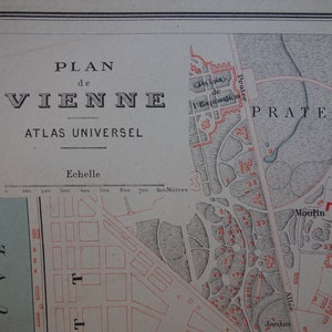 VIENNA vecchia mappa di Vienna 1877 grande antica planimetria della città francese Vienne Wien grande plan de ville Stadtplan Austria mappe d'epoca - 31x45c 12x18"