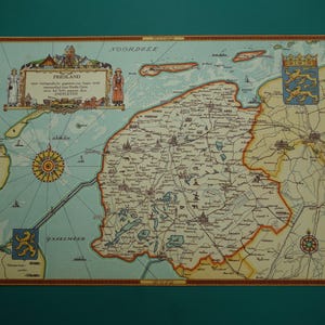 Vecchia mappa del 1947 della provincia della Frisia, Paesi Bassi. Mappe d'epoca originali della Frisia.