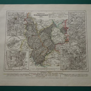 DEUTSCHLAND Landkarte 1849 original handkolorierter antiker Druck von Koblenz Trier Aachen Mainz Niederrhein - 25x30c 10x12"