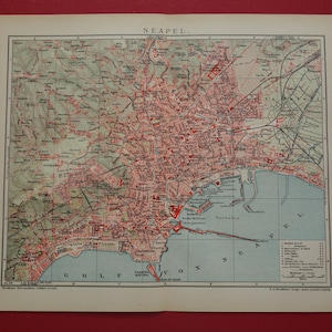 1906 Napels oude kaart van Napels Italië originele antieke stadsplan over Napels vintage gedetailleerde kaarten 10 x 12" gedateerd