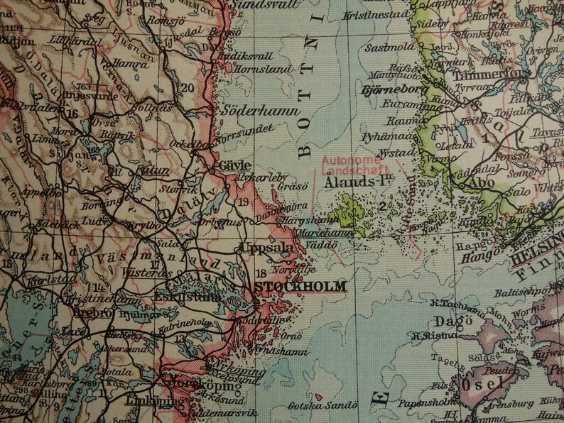 SCANDINAVIA Old Map of Sweden Norway 1931 Antique Print | Etsy
