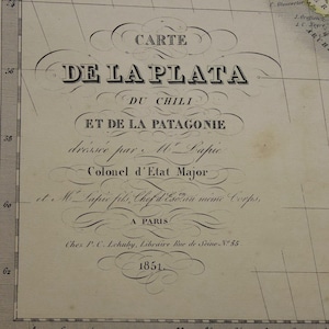 SYDAMERIKA gammal karta över Patagonien Argentina 1851 original antik tryck/affisch av Chile Uruguay vintagekartor Paraguay 45x61 cm stor