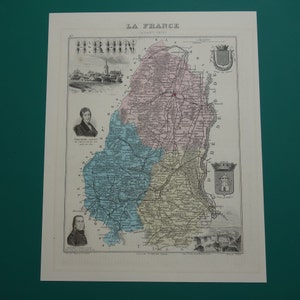 1882 old map of Haut-Rhin department - lovely antique poster about Colmar Mulhouse Saint-Louis vintage maps veille carte Alsace - 9x11"