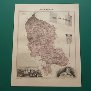 Territoire de Belfort mapa antigo do departamento França 1886 impressão original com mais de 135 anos Belfort - mapas vintage