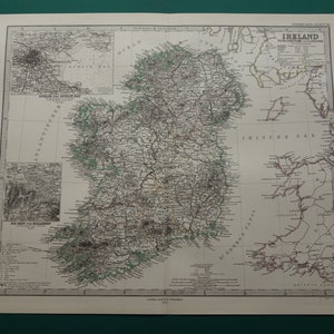 IRLANDE carte ancienne d'Irlande 1878 belle impression ancienne coloriée à la main - Grandes cartes vintage datées de Dublin Éire Irland Irlande carte 14 x 19"
