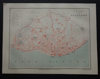 1877 LISBON alte Landkarte von Lissabon - original antiker Stadtplan Lissabon Vintage Maps Poster Lissabonne vieillecarte - velho Mapa de Lisboa