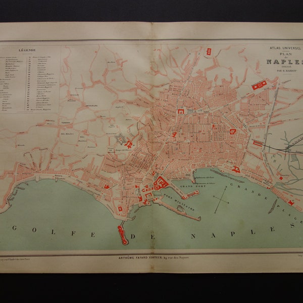 NAPLES old map of Naples Italy 1878 beautiful large original antique city plan Naples - poster Napels alte karte - vecchia mappa di Napoli