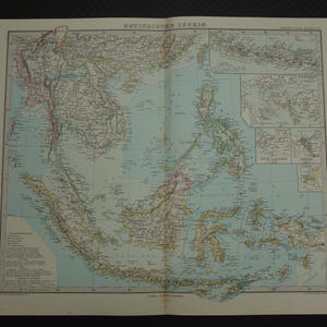 INDONESIEN alte Landkarte des Malaiischen Archipels GROSSES original vintage Karten Poster von 1881, Antikdruck von Philippinen Java Südostasien