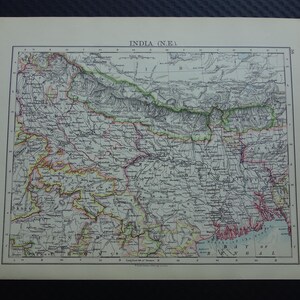 NEPAL INDIA alte englische Landkarte von Uttar Pradesh Bihar Westbengalen Bhutan Originale antike 120+ Jahre alte Landkarten