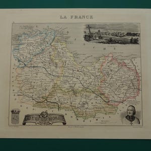 1856 antique map of Côtes-d'Armor department France - beautiful old hand-colored print Saint-Brieuc St vintage maps - vieille carte du nord