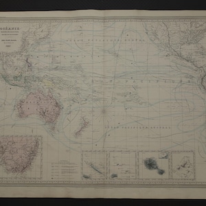 Mapa antiguo de OCEANÍA, impresión GRANDE de más de 145 años de antigüedad de Polinesia, Australia, Indonesia, mapas antiguos, póster del continente Oceanía, tamaño grande de 24 x 32 pulgadas