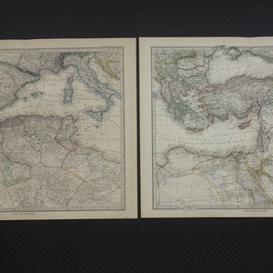 Mittelmeer Karte 1885 LARGE original antiker Druck/Poster Mittelmeerraum alte Vintage Karten datiert