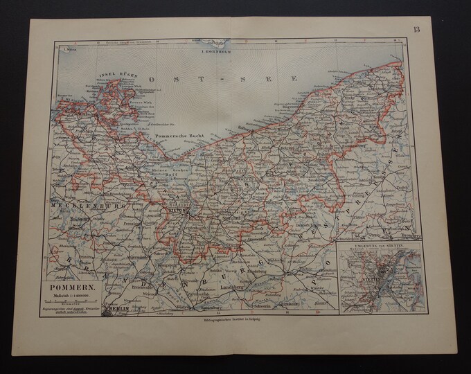 Old Map of Pomerania Germany Province 1905 Original Vintage Maps Poland ...