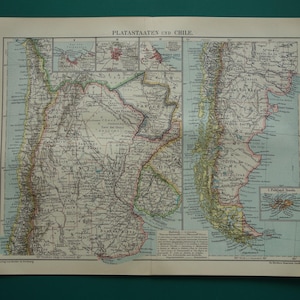 Argentina & Chile old map 1921 original antique maps