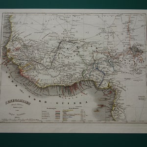 Mapa antigo da África Ocidental Impressão antiga detalhada original de 1850 da África Ocidental Mapas coloniais antigos Nigéria Senegal Costa do Marfim Gana