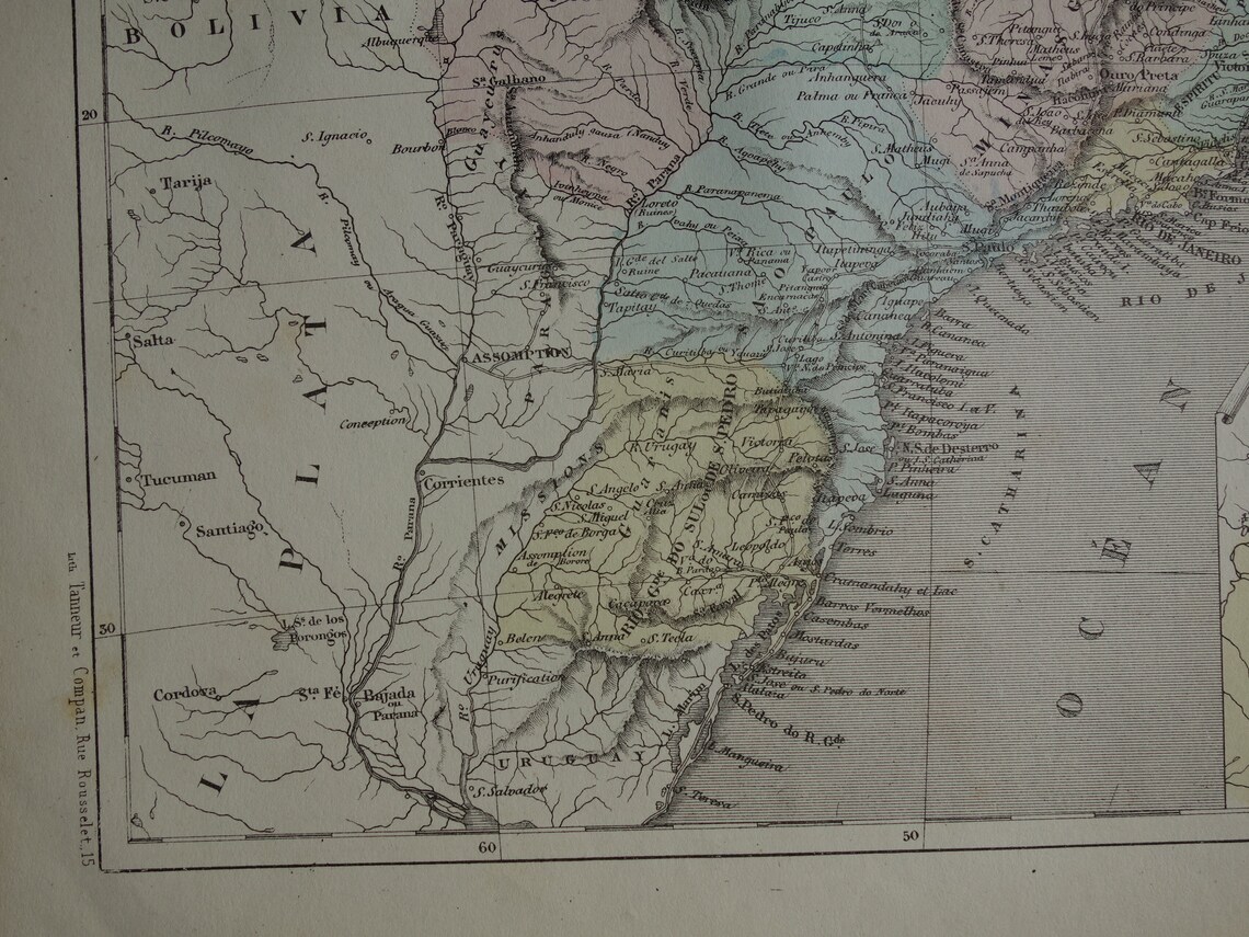 BRAZIL Old Map of Brazil 1858 Original Antique French Hand Etsy